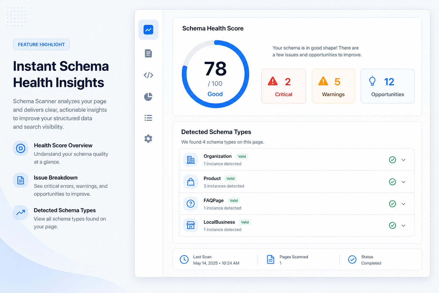 Schema Scanner structured data health score